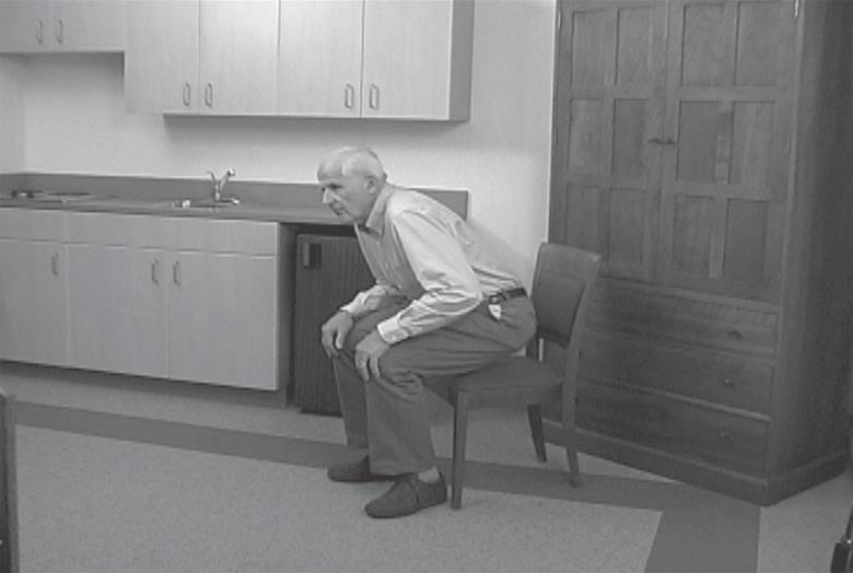 Stand to Sit Analysis of Normal Movement Stand in front of a chair or bench and slightly touch the surface with the back of your leg. (We are often unaware that this even occurs.