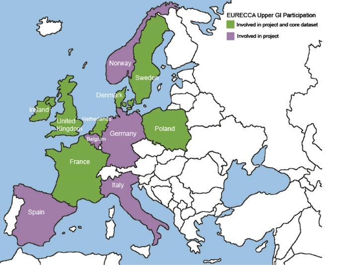 52 Clinical pathways EURECCA Upper GI 13 countries affiliated to EURECCA
