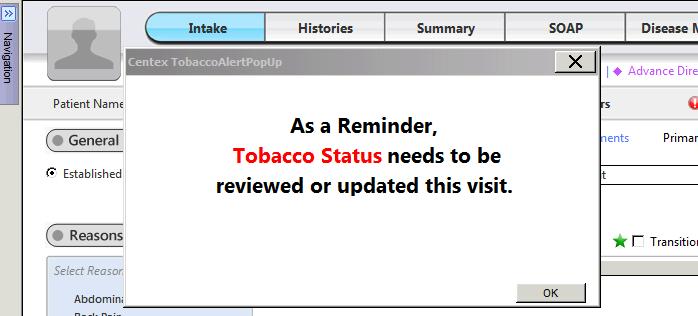 review/update (see image below). The MA will see this popup reminder a single time per patient.