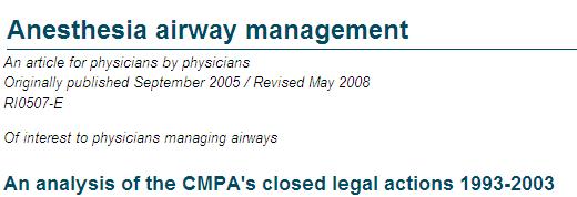 33 airway cases identified Identified contributing issues Lack of airway assessment Failure