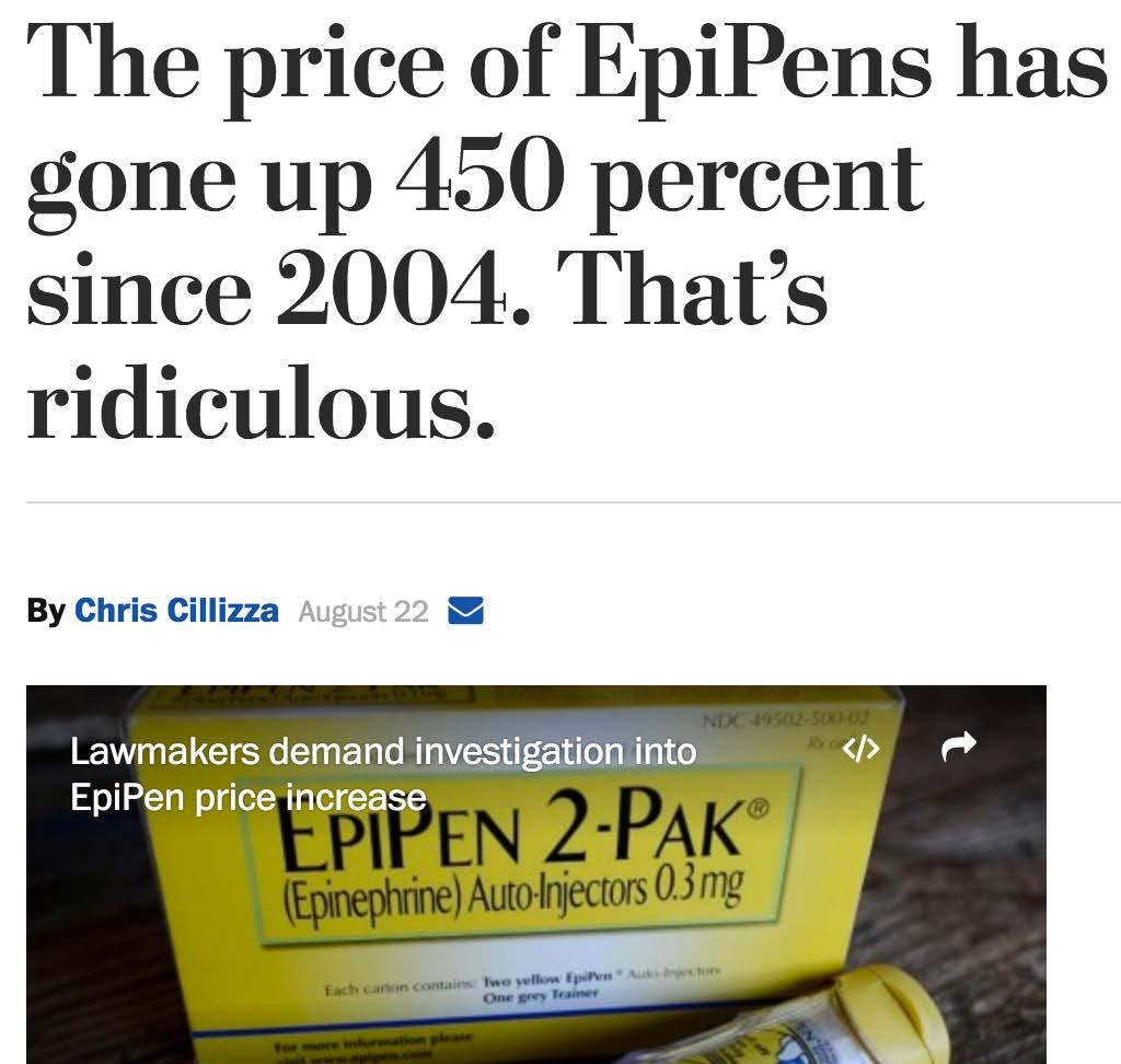 Situation #3: Prices for Generic Drugs Rising Quickly EpiPen