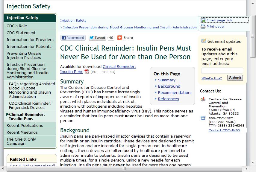 CDC Reminder on Insulin Pens www.cdc.