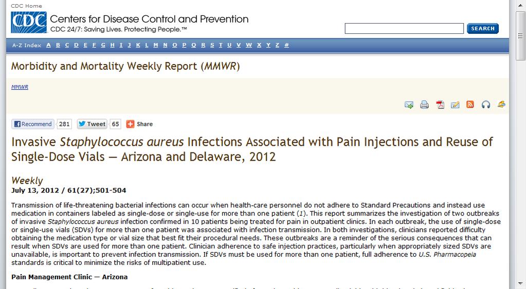 July 13, 2012 Staph Infections Reuse Single www.cdc.gov/mmwr/preview/mmwr html