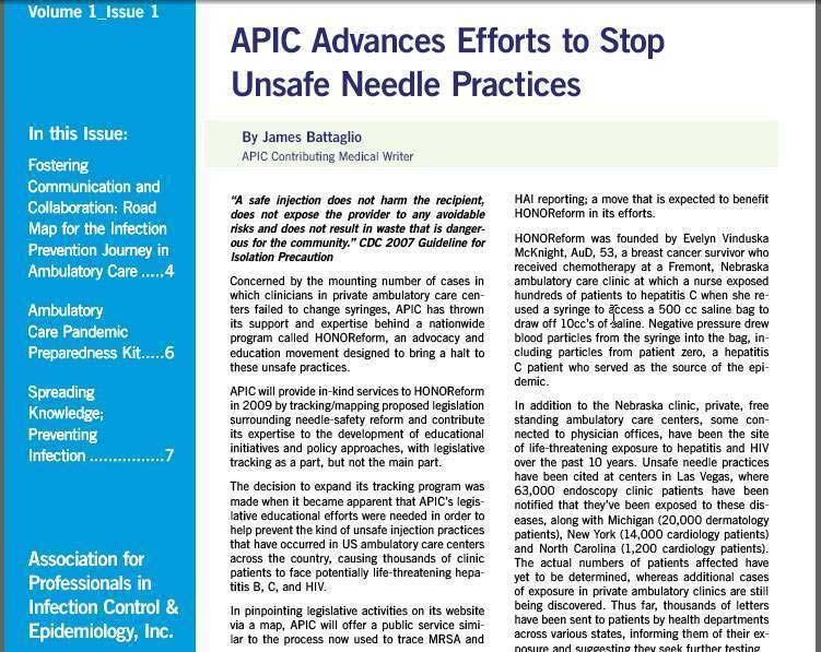 APIC Key Talking Points This program includes Rigorous hand hygiene practices Monitoring the cleaning disinfection, and sterilization of equipment and instruments An Exposure Control Plan that serves