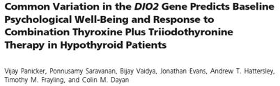 Retrospective analysis of 522 patients from the Weston Area T4T3 Study (WATTS) Overall negative study of T4- > T4+T3 Primary outcome was improvement of the GHQ- 12 General Health Questionnaire J Clin