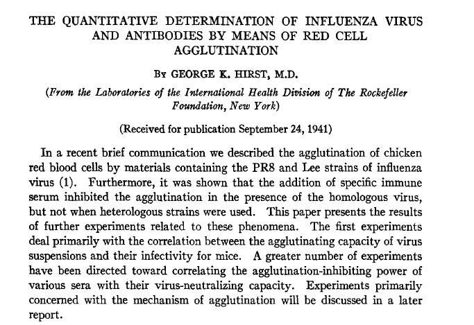Haemagglutination inhibition J Exp Med 1 January 1942: Vol. 75 pp.