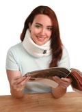 The support comfortably wraps around the neck, providing firm support to help relieve pressure on the spine