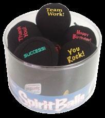 Each little ball is filled with ergobeads which massage the hand with each squeeze. SpiritBalls are available in quantities of 12 and with various messaging.