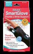 The IMAK SmartGlove with Thumb Support features a flexible support splint, washable, breathable cotton Lycra for all day comfort and a
