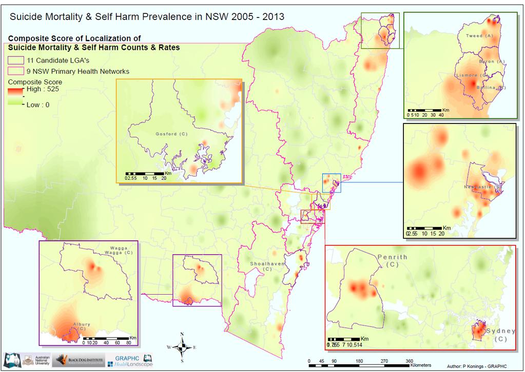 How and where will a systems-approach be implemented? The where: Suicide death and attempt data was geospatially mapped to identify suicide hot spots in NSW.