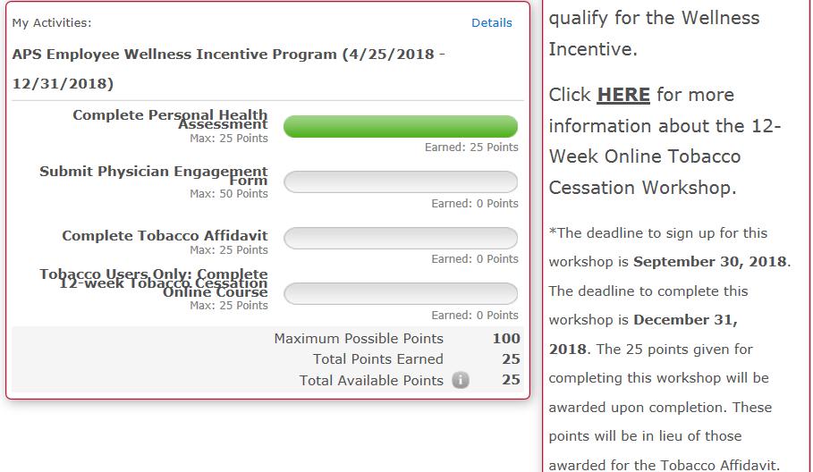After the 7 day review period, the appropriate tracking bars on the Wellness at Work homepage will turn green.