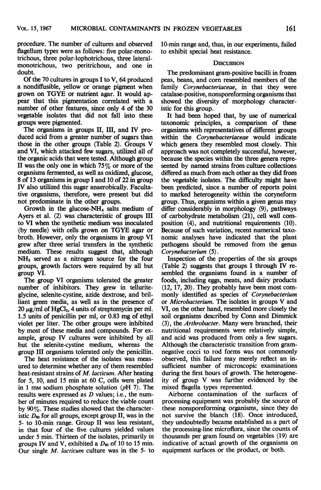 VOL. 15, 1967 MCROBAL CONTAMNANTS N FROZEN VEGETABLES procedure.
