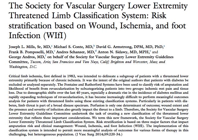 SVS Lower Extremity Threatened Limb Classification WIFI Index Wound:
