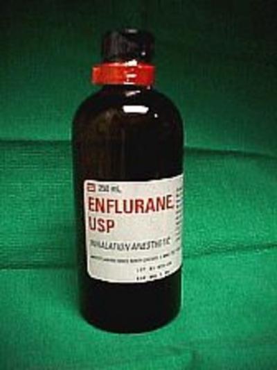 isoflurane is faster than with halothane or enflurane. agents more than other inhalation anesthetics. ENFLURANE (ETHRANE) This volatile anesthetic is a nonflammable fluorinated ethyl methyl ether.