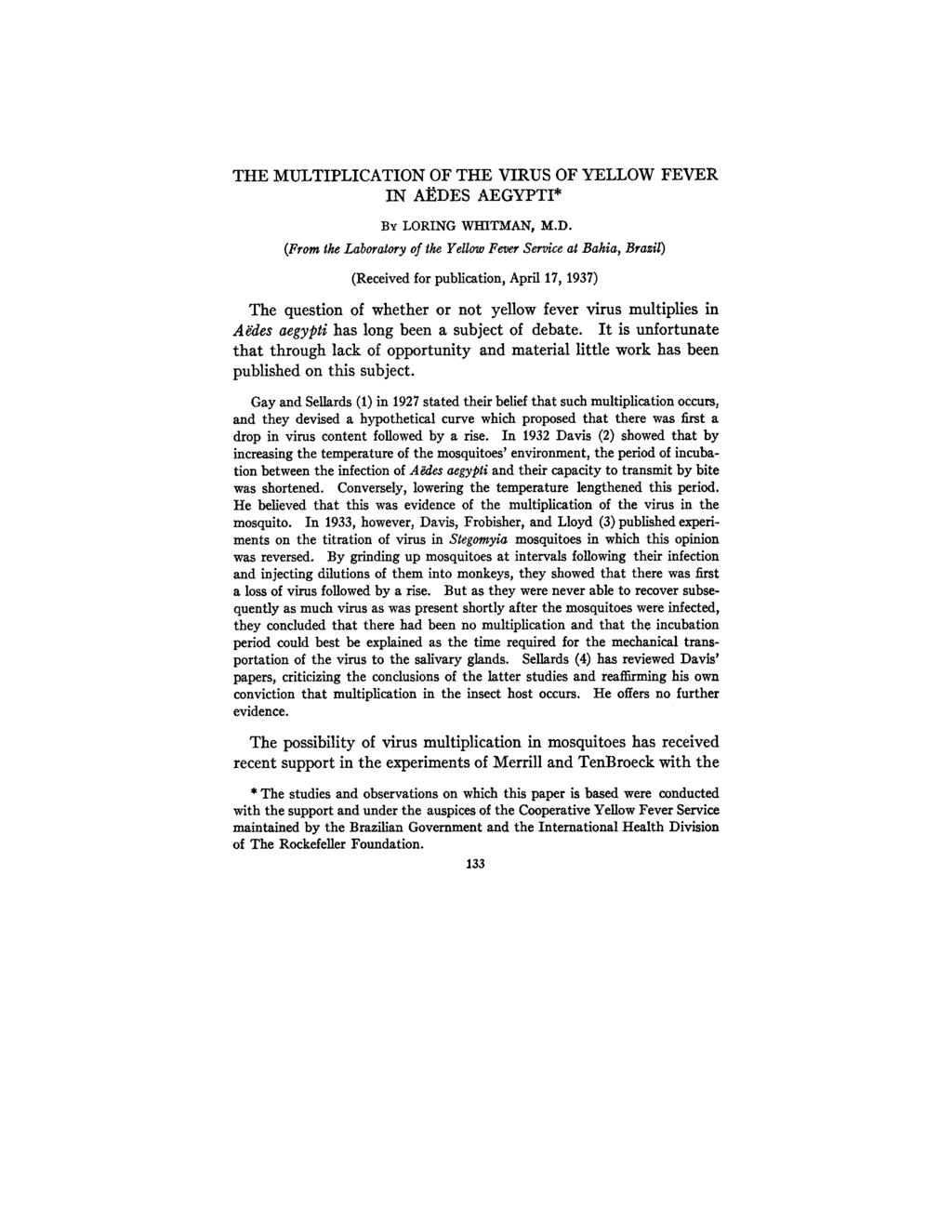 Published Online: 1 August, 1937 Supp Info: http://doi.org/10.1084/jem.66.2.133 Downloaded from jem.rupress.
