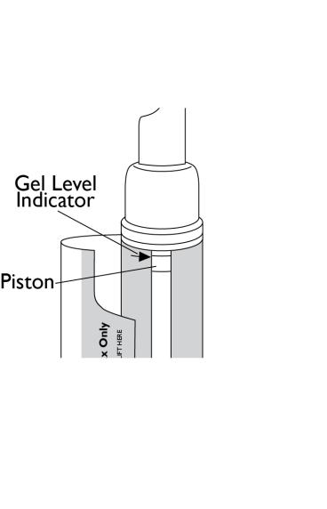(Figure G) Replace your Natesto dispenser when the top of the piston inside the dispenser reaches the arrow at the top of the inside label (See Figure H).