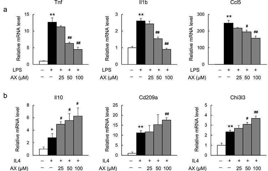 Figure S8. Astaxanthin inhibited M1 macrophage activation and enhanced M2 macrophage activation in vitro.