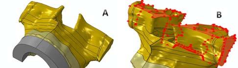 248 Saleh Saber et al. Figure 1. A) Superstructure model. B) Boundary conditions of designed maxillary model. C) The fifth model with six vertical implants and the load direction is featured.