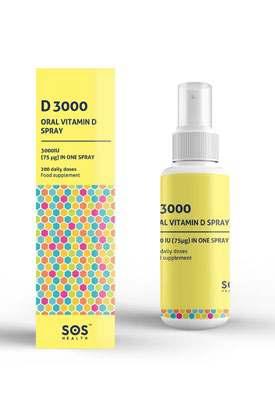 D3000 Oral Vitamin D Spray (adult) 3000 I.U. (75 μg) per spray 200 day supply (200 sprays) 30ml Each spray of D3000 delivers 3000 I.U. of vitamin D3 (cholecalciferol) directly to the bloodstream for optimal absorption.
