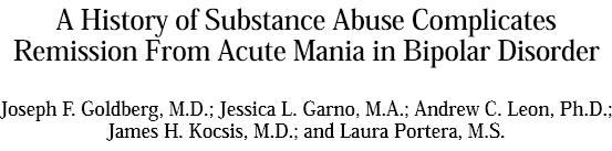 Remission after an episode of mania less likely in patients with prior substance use Particularly alcohol or cannabis