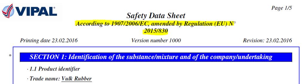 Classification of substances and mixtures Label