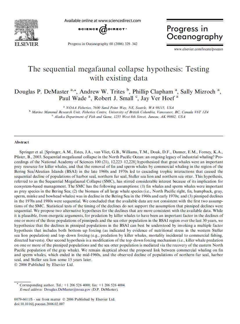 The sequential megafaunal collapse hypothesis: testing with existing data statistical tests of the timing