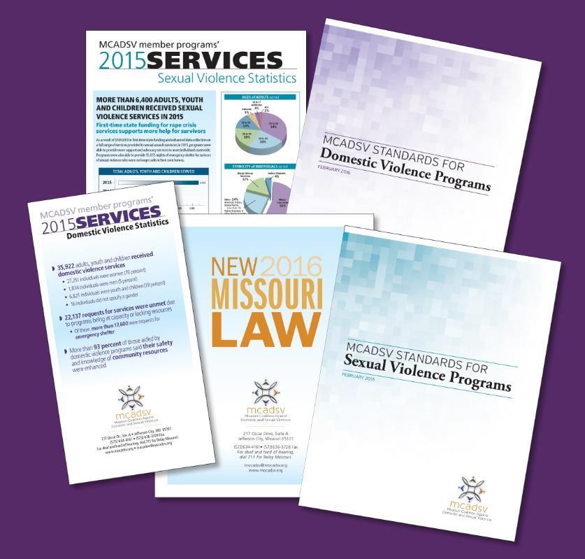 MCADSV-developed publications.