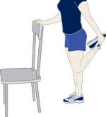 You should feel this exercise in the front and back of your thigh, your hip, and buttocks. Use a 6-inch high stool or platform. Step one foot onto the platform.