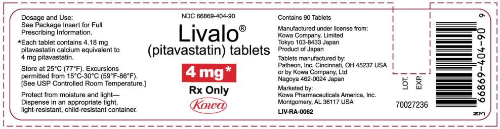 (pitavastatin) tablets 4 mg* Rx Only LOGO-Kowa-LOGO Principal display Panel Carton 2 mg FREE SAMPLE NDC 66869-204-07 Livalo (pitavastatin) tablets 2 mg* Rx Only Contains 7