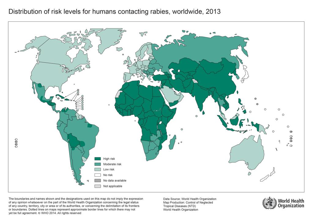 In less developed countries, with limited health resources, rabies is an endemic disease. It is responsible for thousands of human deaths due to rabies worldwide.