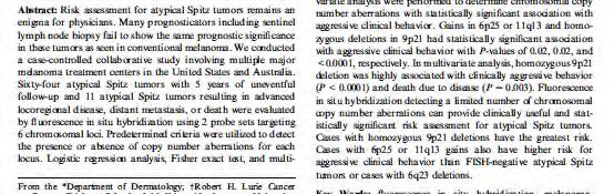 Low Risk Clinical Follow up for atypical Spitz tumors with 6q23 deletions Case # Age Sex
