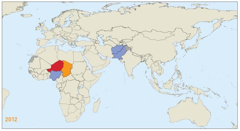 indigenous WPV Countries with re-established transmission of WPV