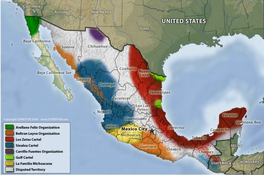 Main areas of influence of Mexican drug