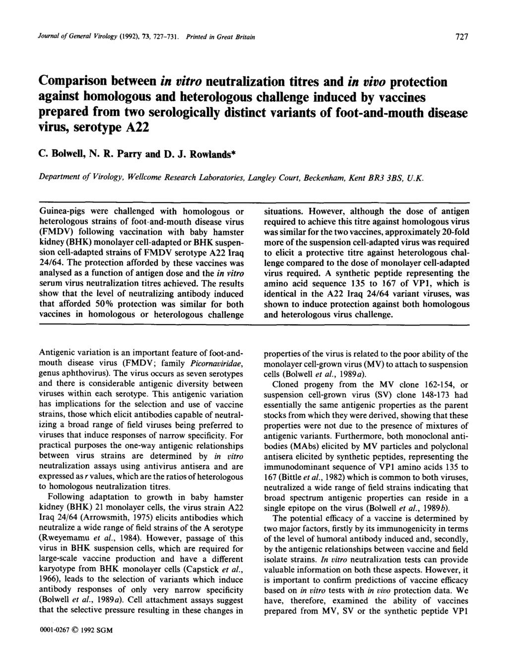 Journal of General Virology (1992), 73, 727-731.