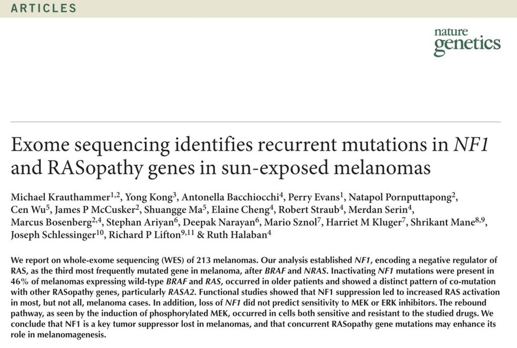 NF1 is the third most frequently mutated gene in melanoma