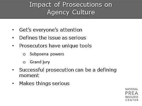 All the time? Sometimes? Never? Do you know? 1 min Impact of Prosecutions on Agency Culture Discuss. If participants don t know, this is equally worthy of discussion. Why don t they know?