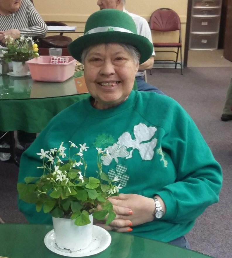 Jill was dressed for luck on St. Patrick s Day. Jill attended Bingo at the Burke Senior Center, an activity she enjoys every Friday.