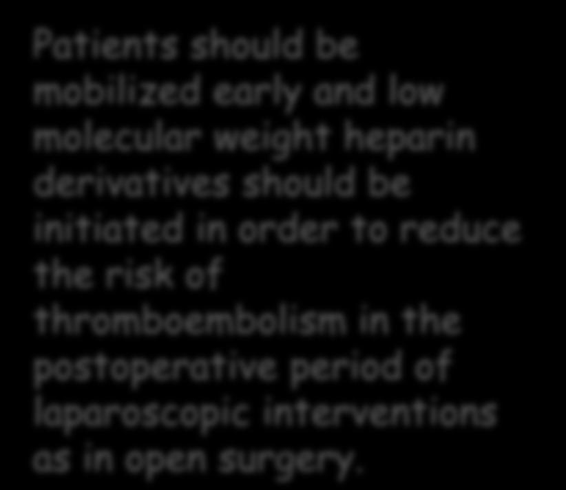+ Postoperative (Thromboembolism / Bleeding - Hematoma) 38 Patients should be mobilized early