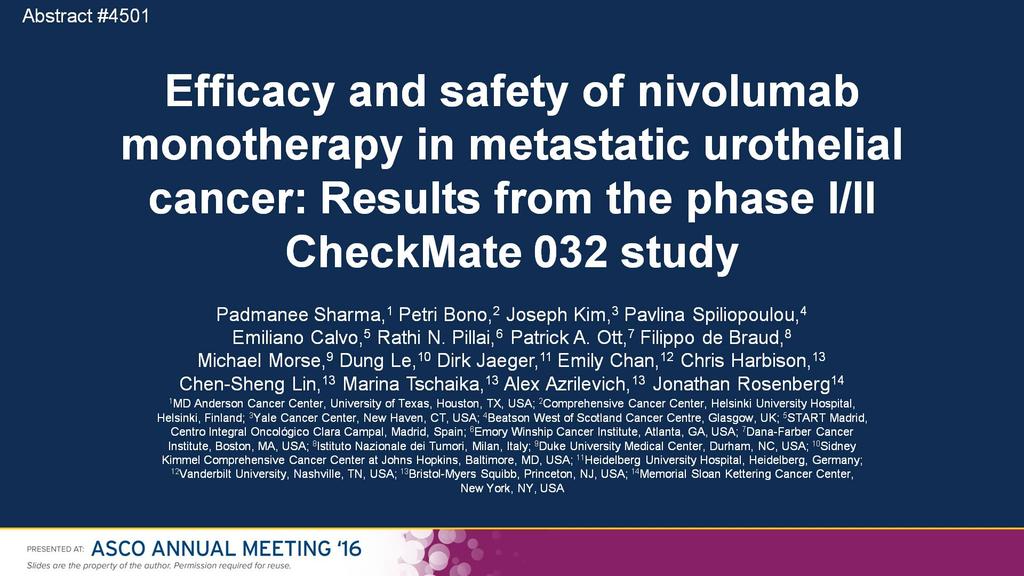 Efficacy and safety of nivolumab monotherapy in metastatic urothelial cancer: Results from