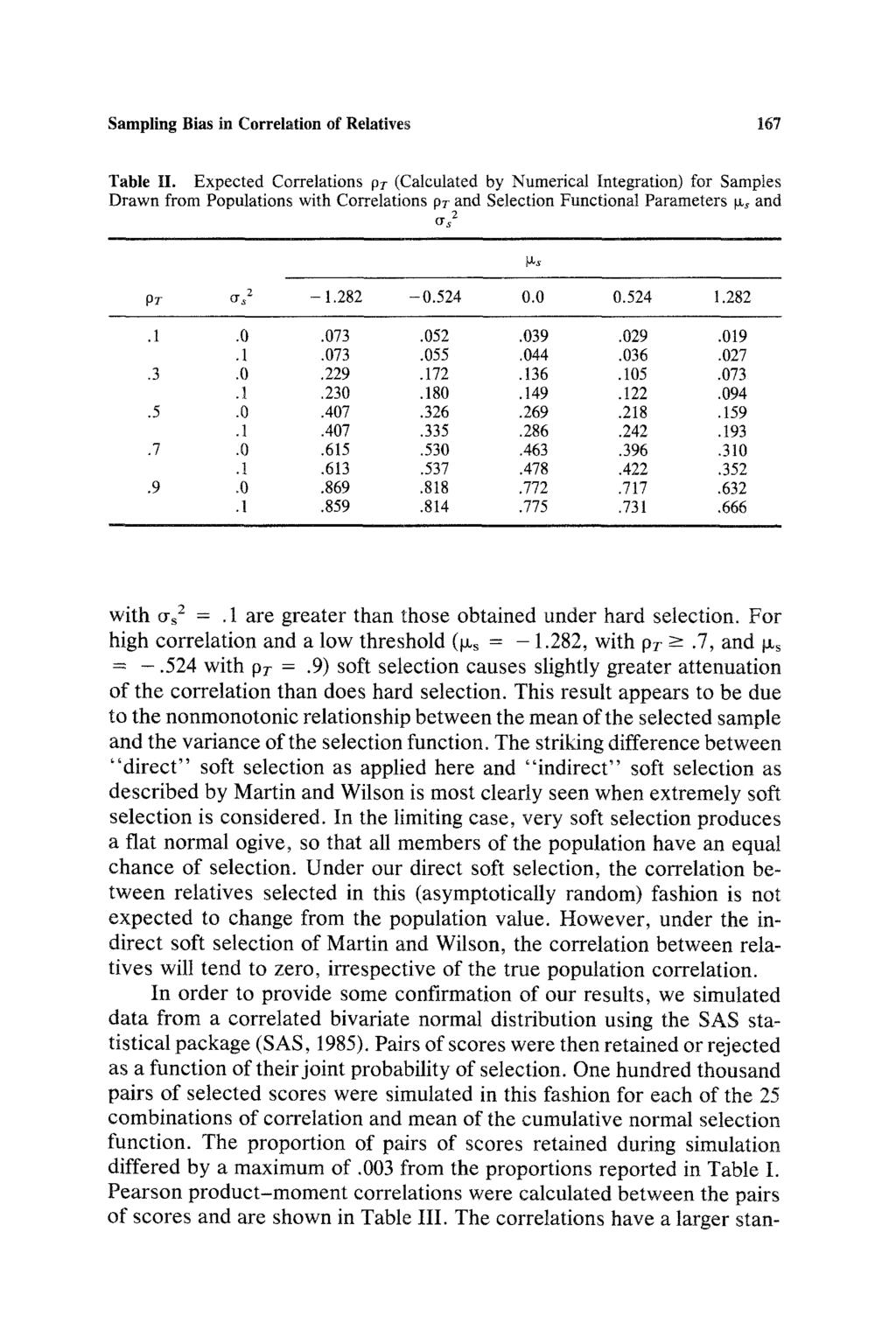 Sampling Bias in Correlation of Relatives 167 Table II.