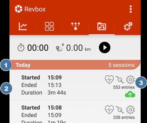 Viewing your saved workout data Workouts are organised by date, with the most recent displayed first Tap a date heading to expand/collapse the list of workouts for that date The start time, end time