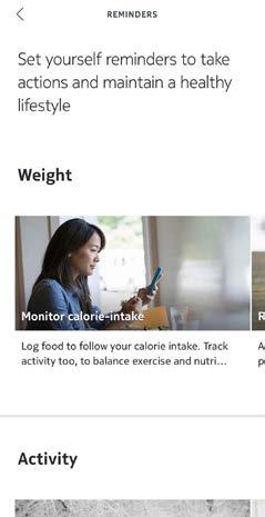 You can swipe right and left on each category, such as Weight and Activity to view the various reminder options.