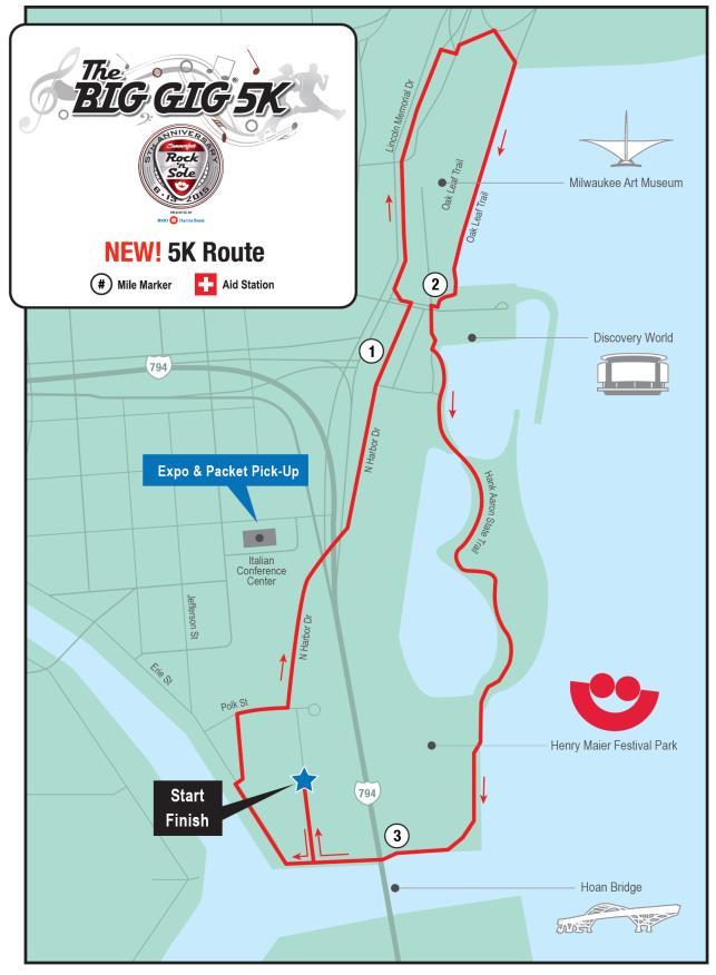 Participants of the Big Gig 5K will begin and end the race at the Summerfest Rock n Sole Run Finish Line. See maps for routes below.