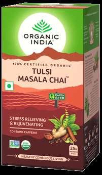 Reduces stress Great flavour Energizing TULSI MASALA CHAI RATE 100 gm Tin `230 25 Tea Bags