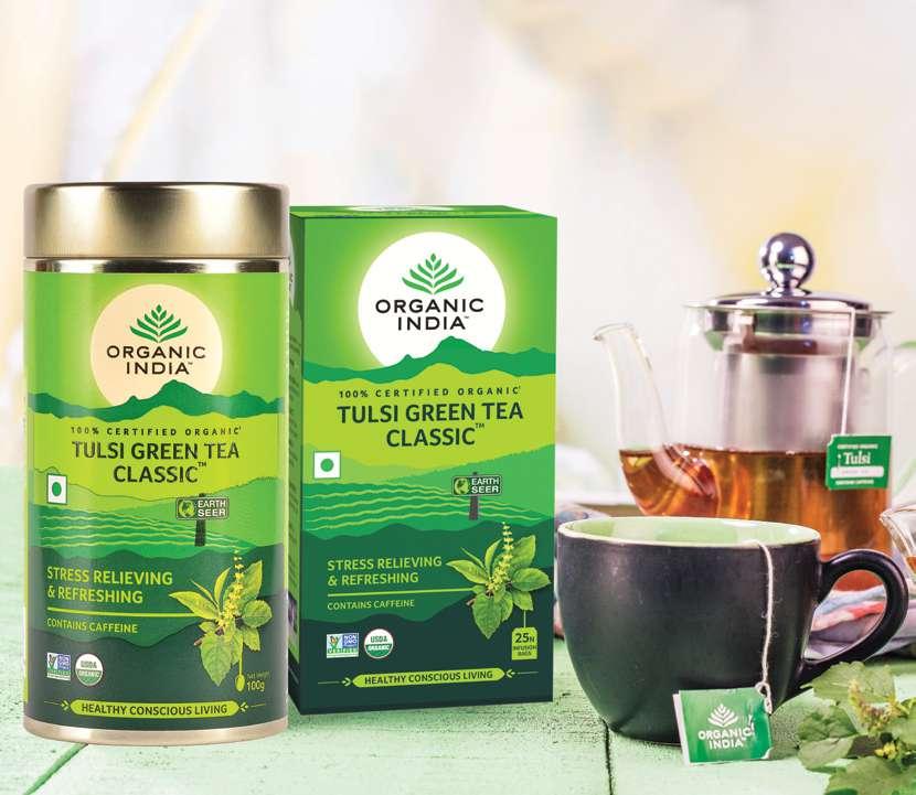 Go Green! ORGANIC INDIA Tulsi Green Tea combines the wellness-boosting properties of holy basil and green tea.