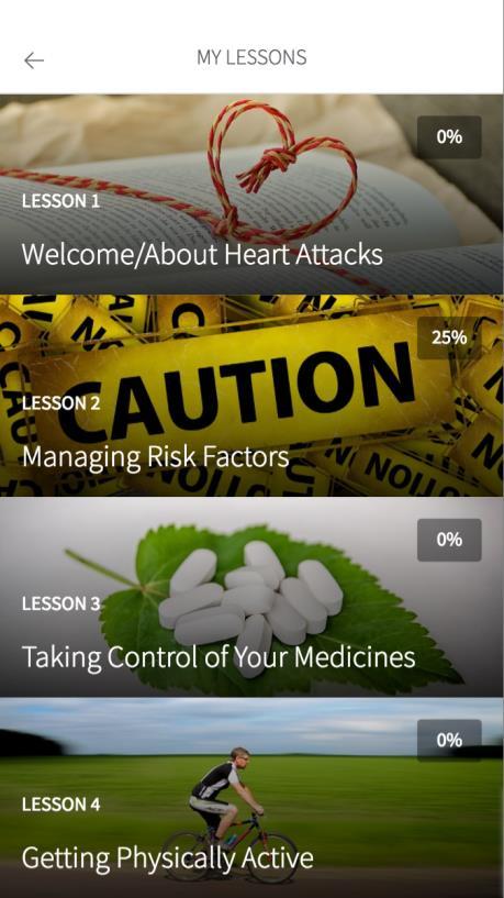 LEARNING Interactive lessons help patients learn about their condition, associated risk factors, and necessary lifestyle changes 12 total lessons