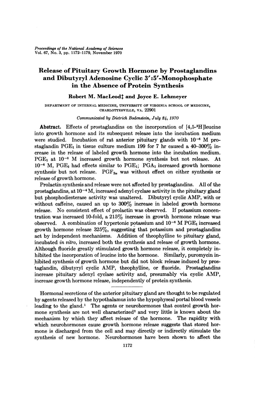 Proceedings of the National Academy of Sciences Vol. 67, No. 3, pp.