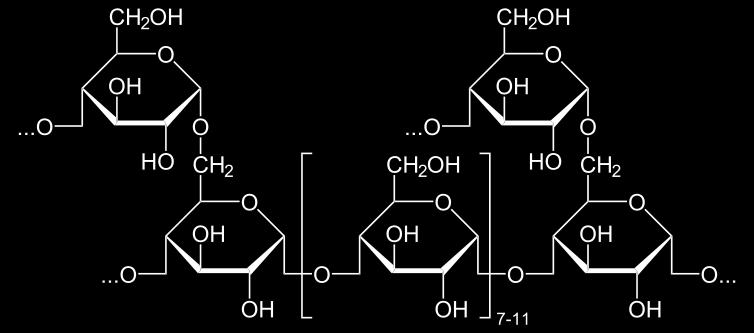 The most important 3 are starch, glycogen, and cellulose. an Starch be branched is used or for long term energy storage in plants. unbranched. an be branched (amylopectin) or unbranched (amylose).