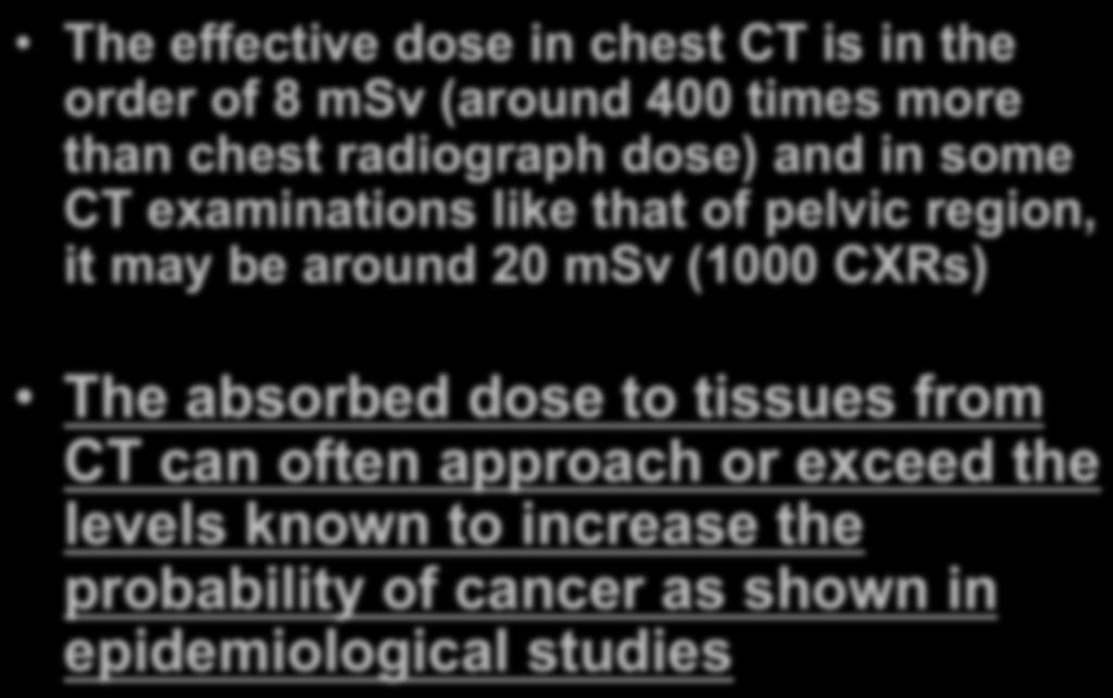 radiograph dose) and in some CT examinations like that of pelvic region, it may be around 20 msv