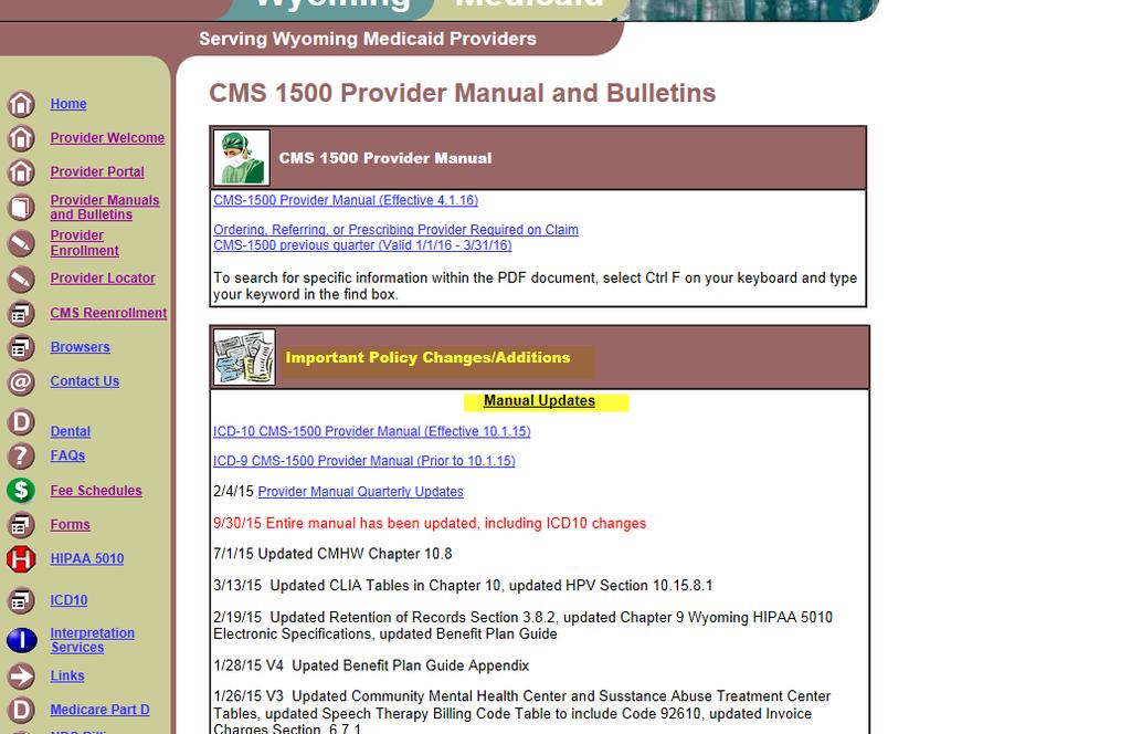 CMS 1500 Provider Manual Review for New/Updated